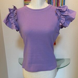 Anthropologie Lavender Ruffle Sleeve Short-Sleeve Tee